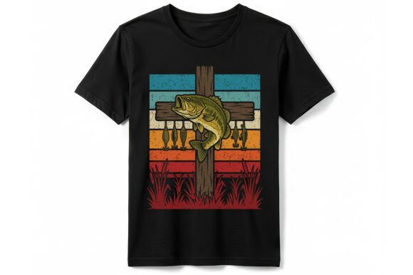Retro Bass Christian Cross Fishing T-Shi Graphics & Designs